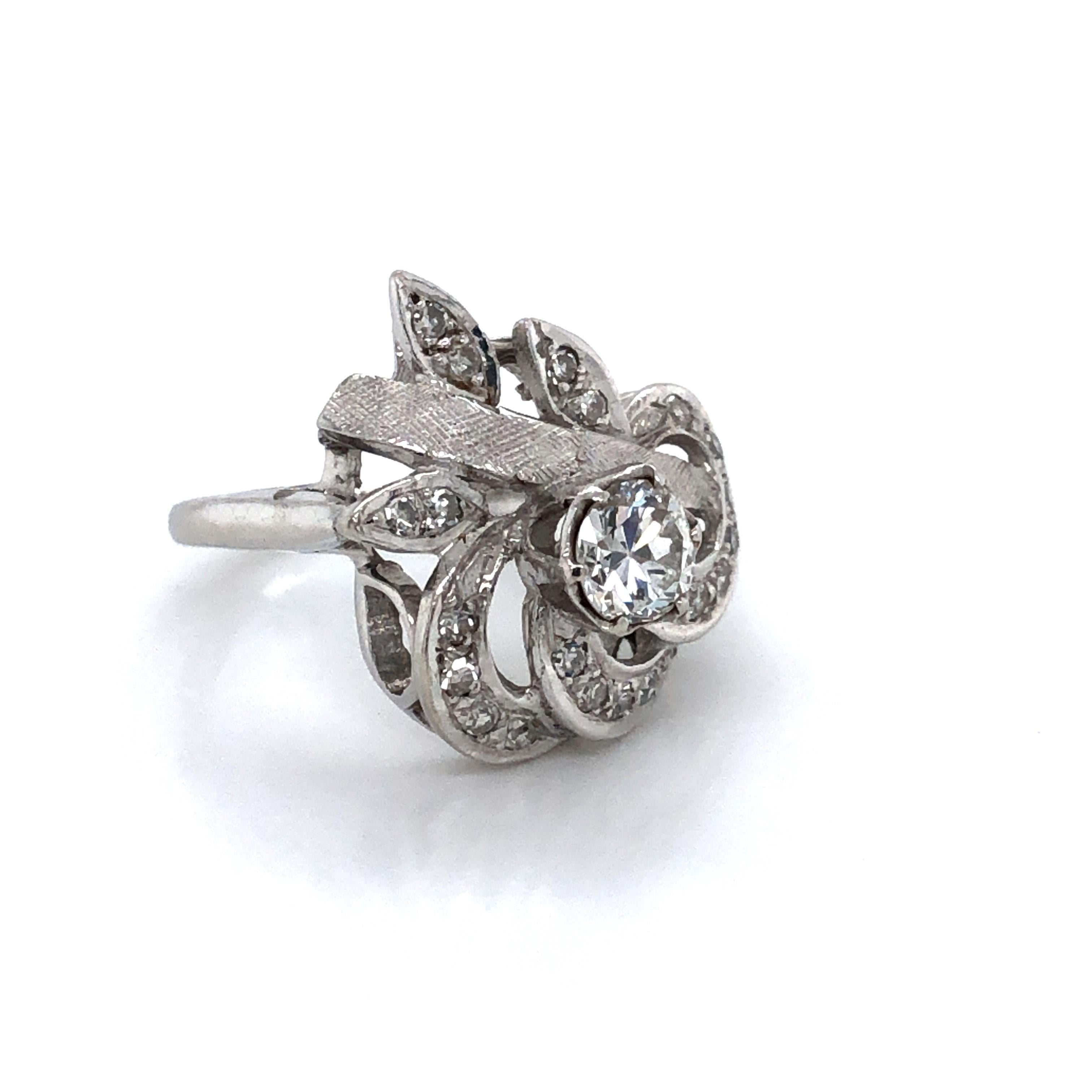 Diamond Art Nouveau Style White Gold Ring In Good Condition For Sale In Mount Kisco, NY