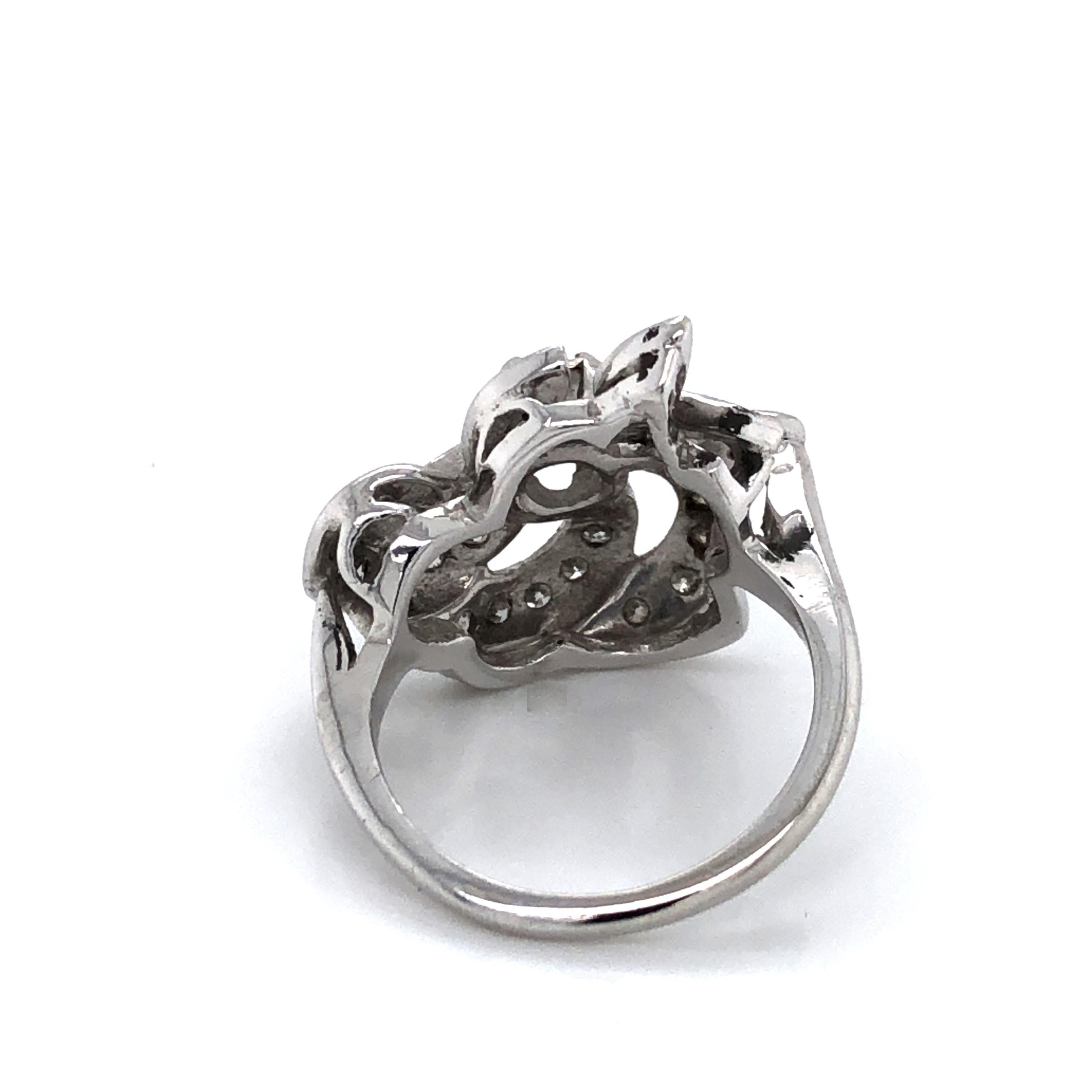 Diamond Art Nouveau Style White Gold Ring For Sale 1