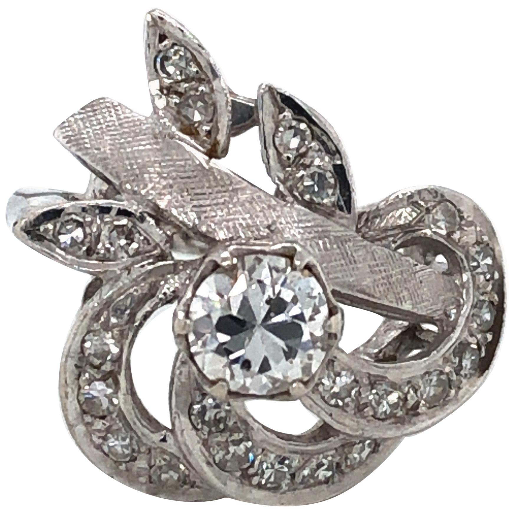 Diamond Art Nouveau Style White Gold Ring