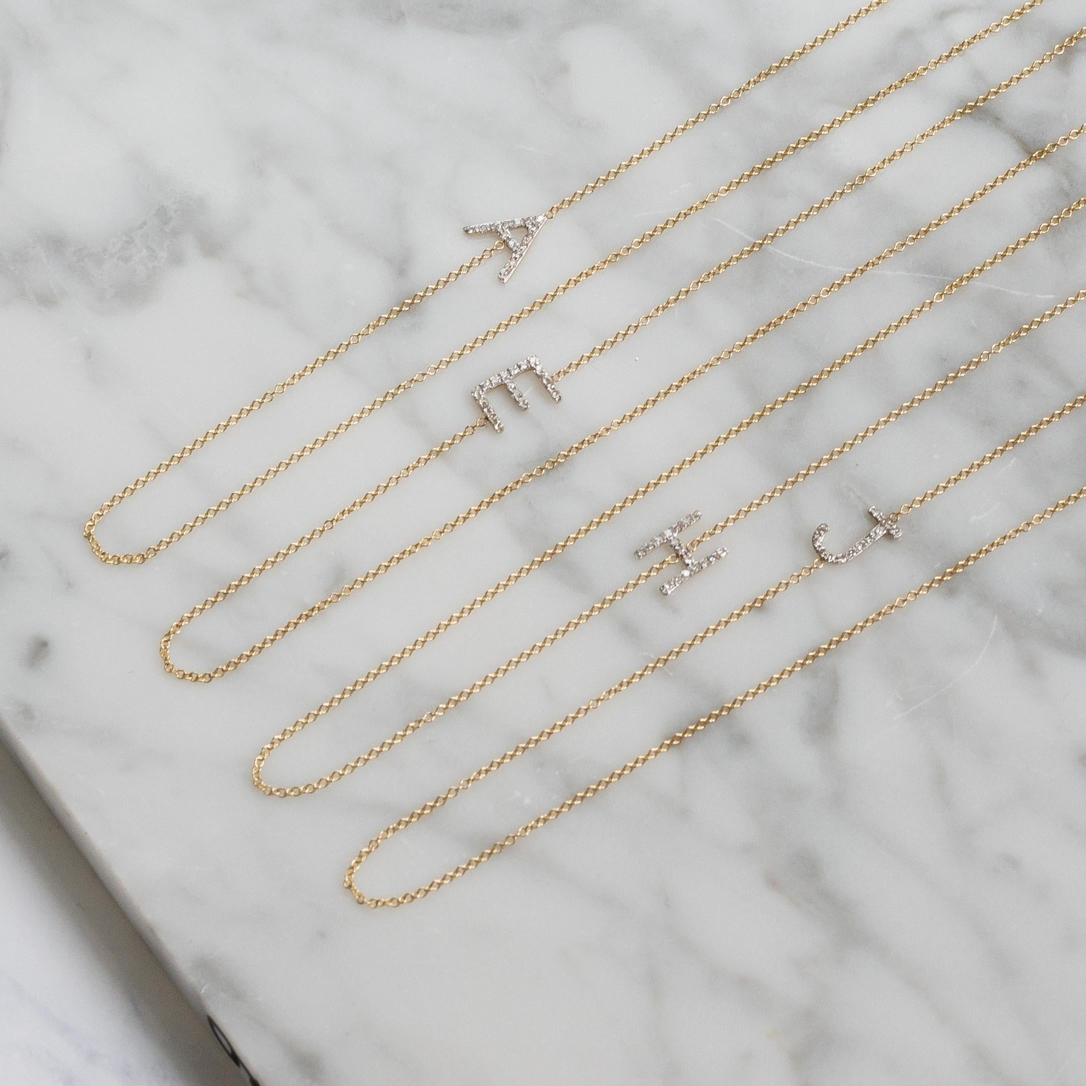Women's Diamond Asymmetrical Initial Necklace, C For Sale