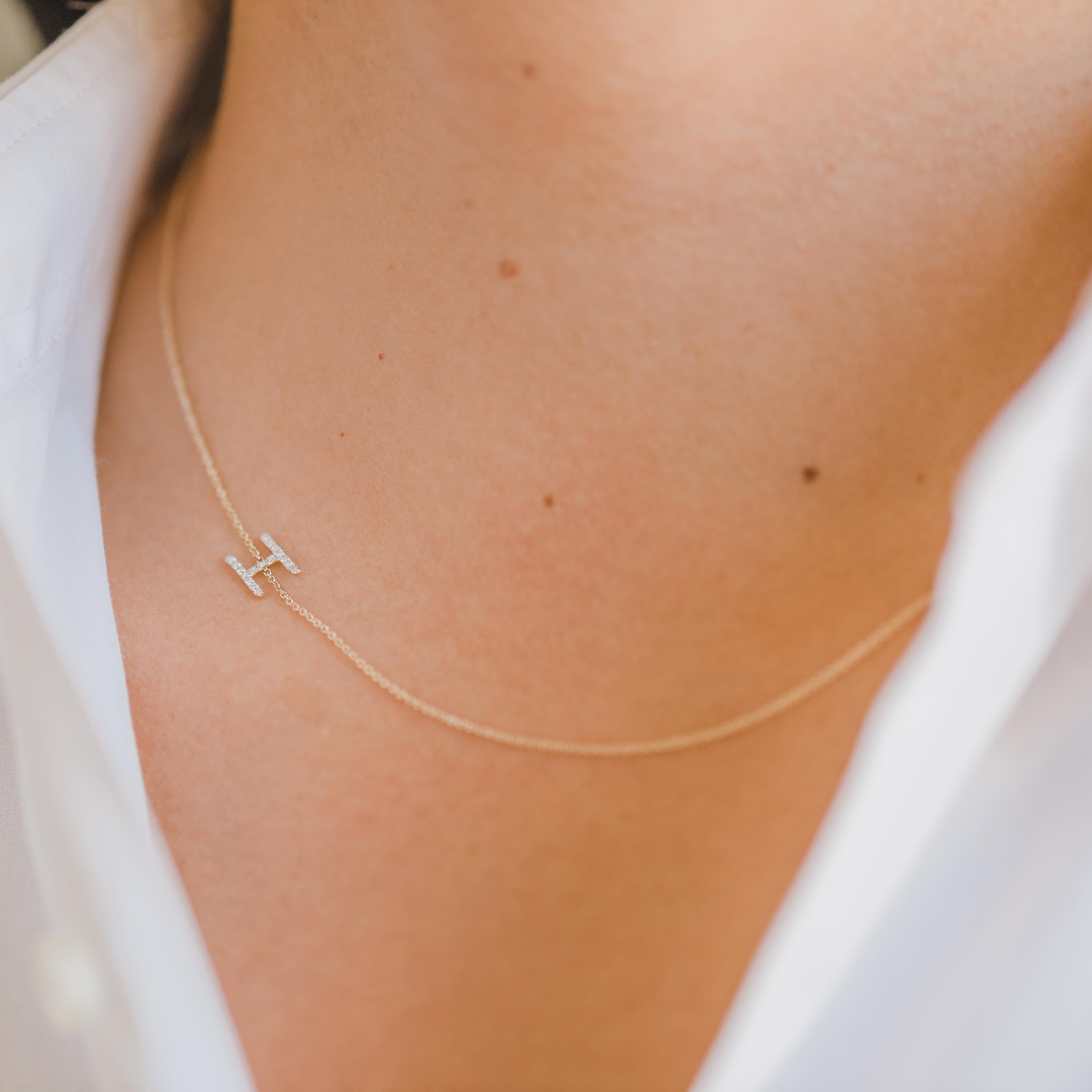 asymmetrical initial necklace with diamond