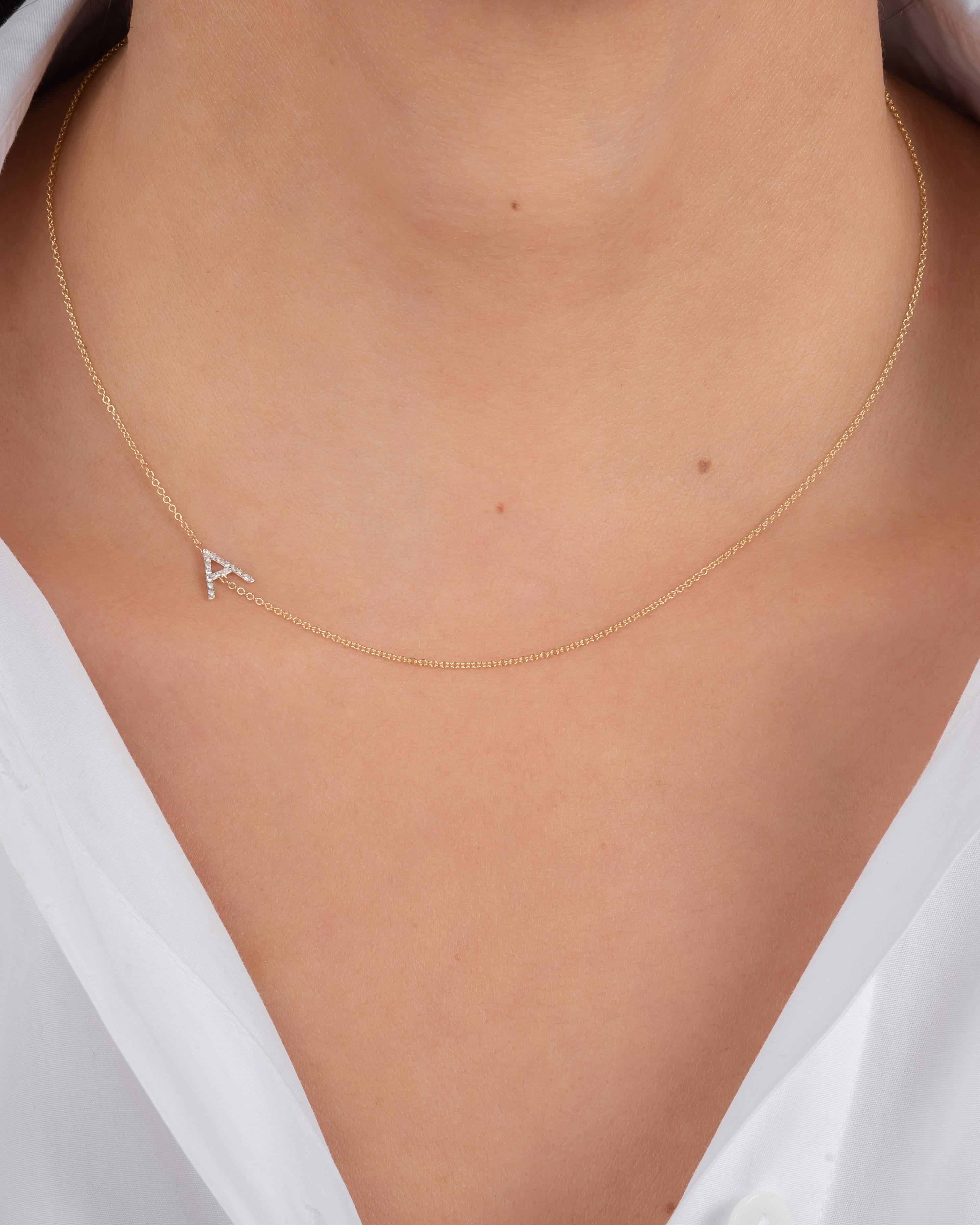 Round Cut Diamond Asymmetrical Initial Necklace, R For Sale