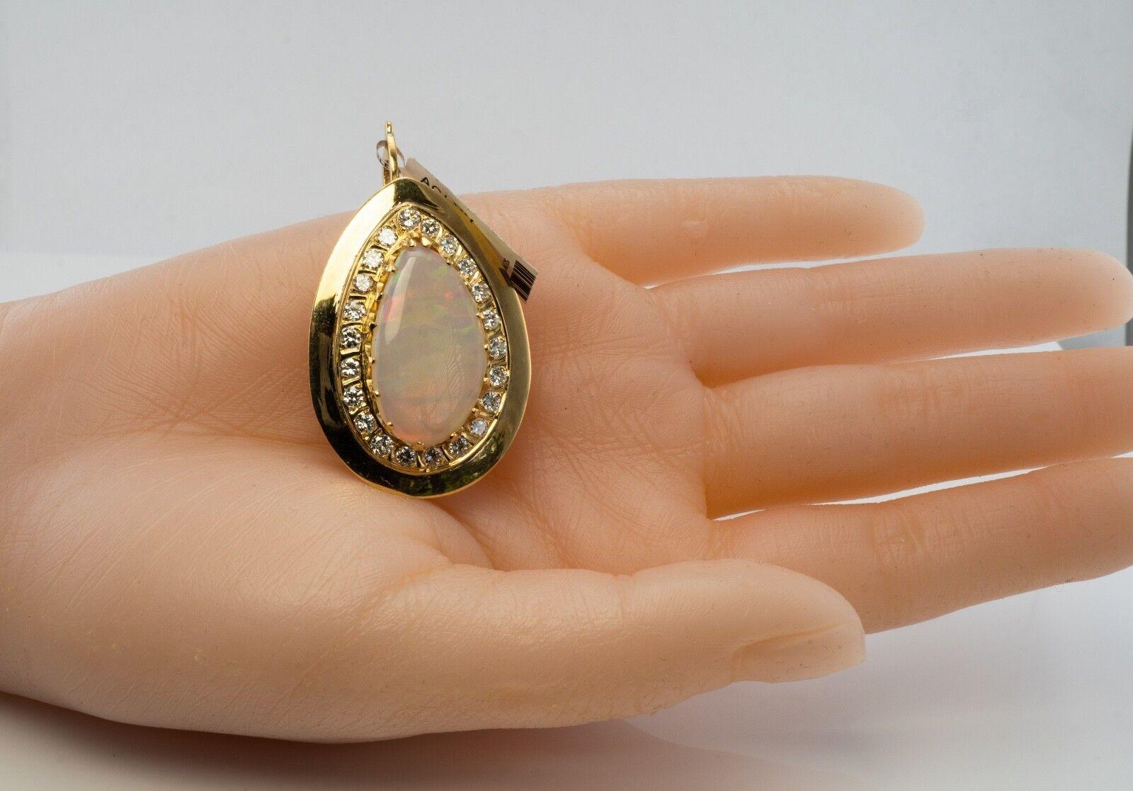 Pendentif Opale Australienne Diamant Pendentif Teardrop Or Jaune 14K en vente 5