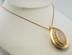 Diamond Australian Opal Pendant Teardrop Pendant 14K Yellow Gold