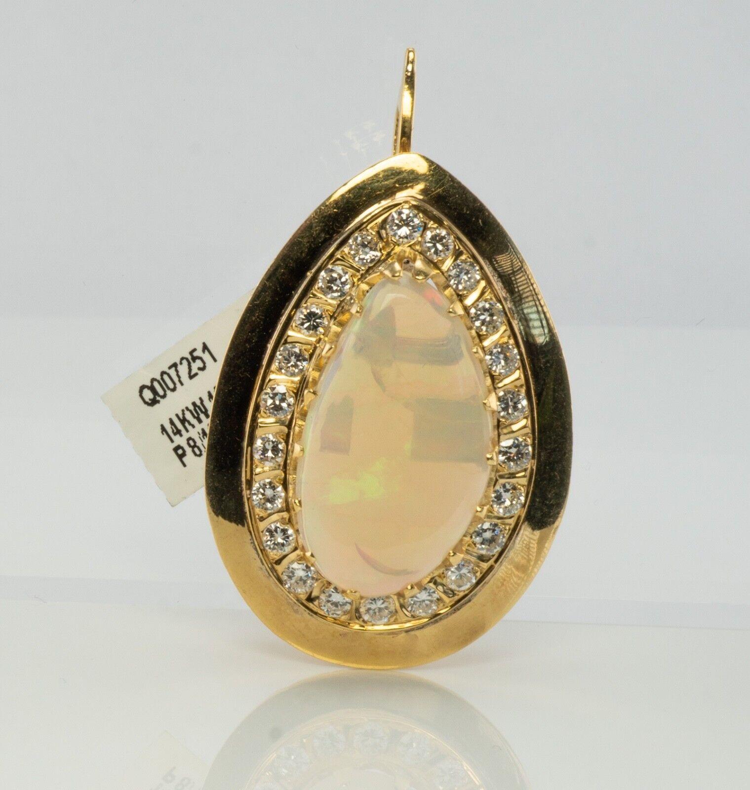 Women's Diamond Australian Opal Pendant Teardrop Pendant 14K Yellow Gold For Sale