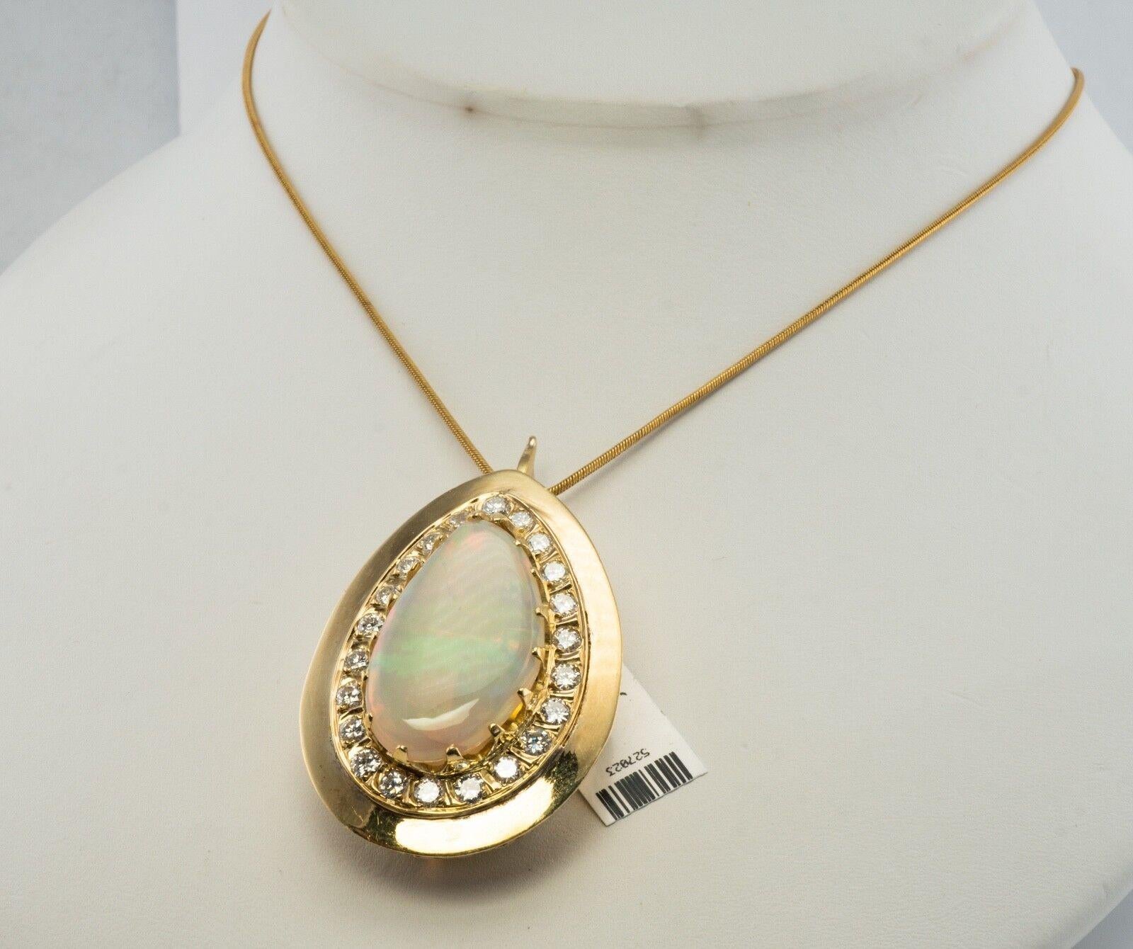 Pendentif Opale Australienne Diamant Pendentif Teardrop Or Jaune 14K en vente 3