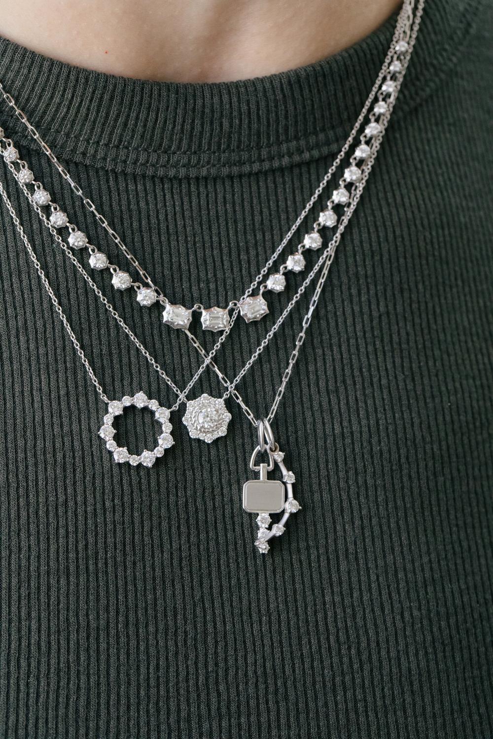 Contemporary Diamond Ava Circle Pendant in 14K White Gold For Sale