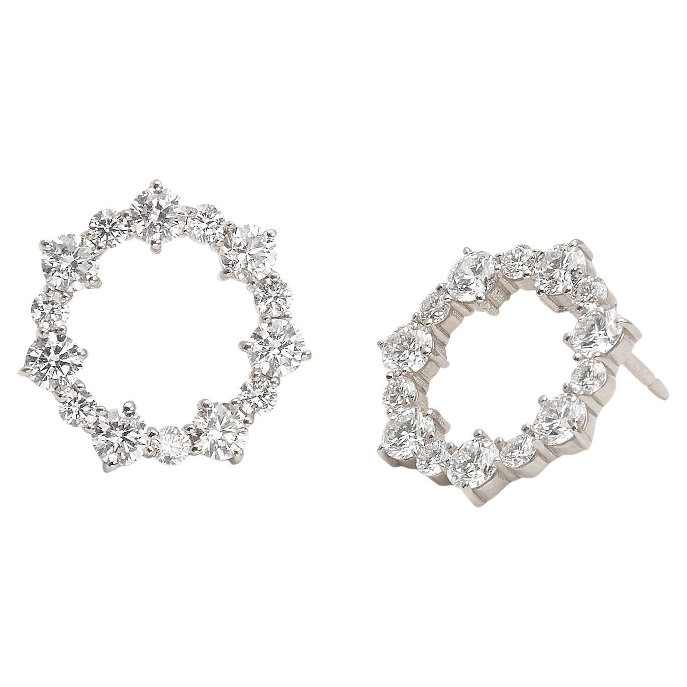 Diamond Ava Front Facing Hoops in 14K White Gold For Sale
