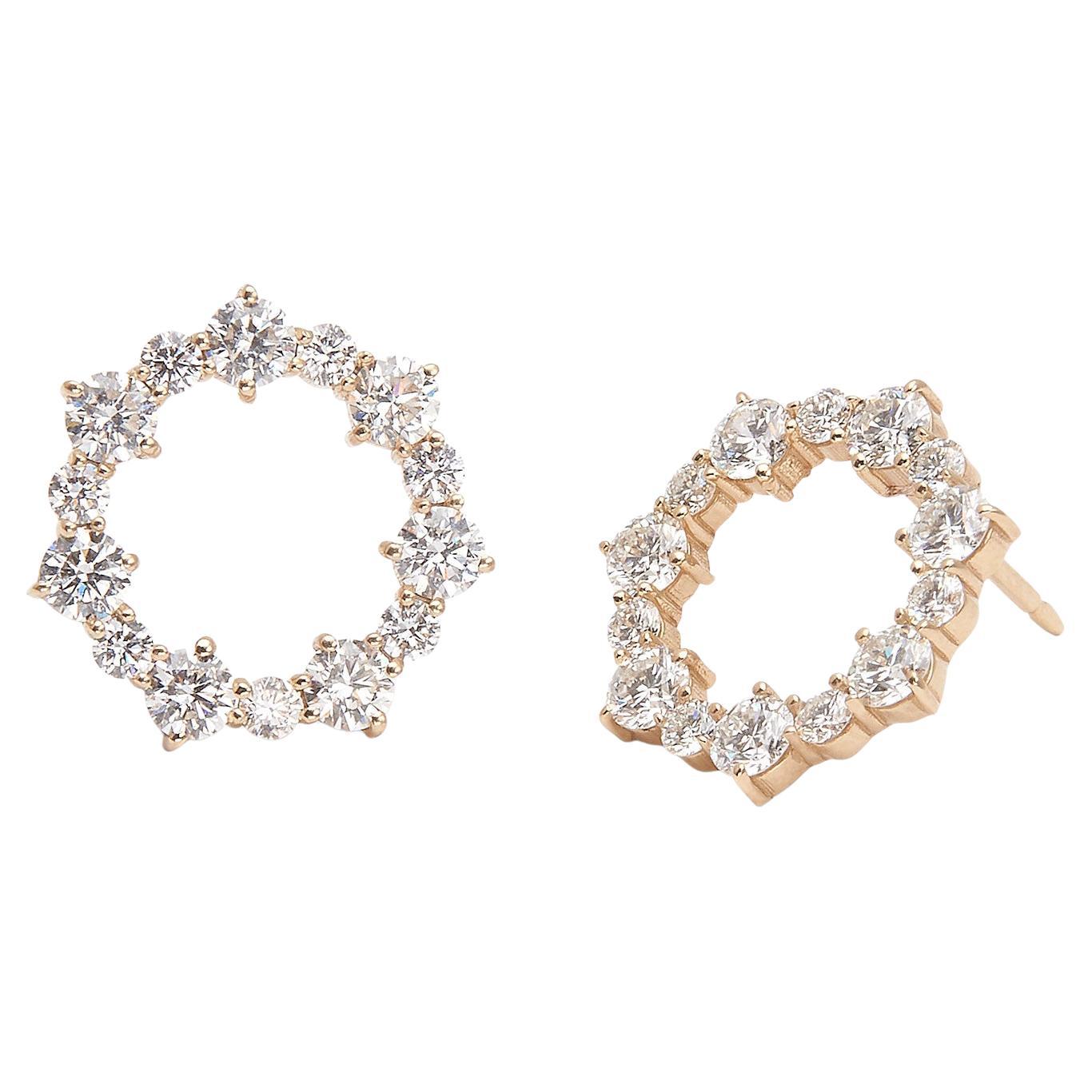 Diamond Ava Front Facing Hoops in 14K Yellow Gold For Sale