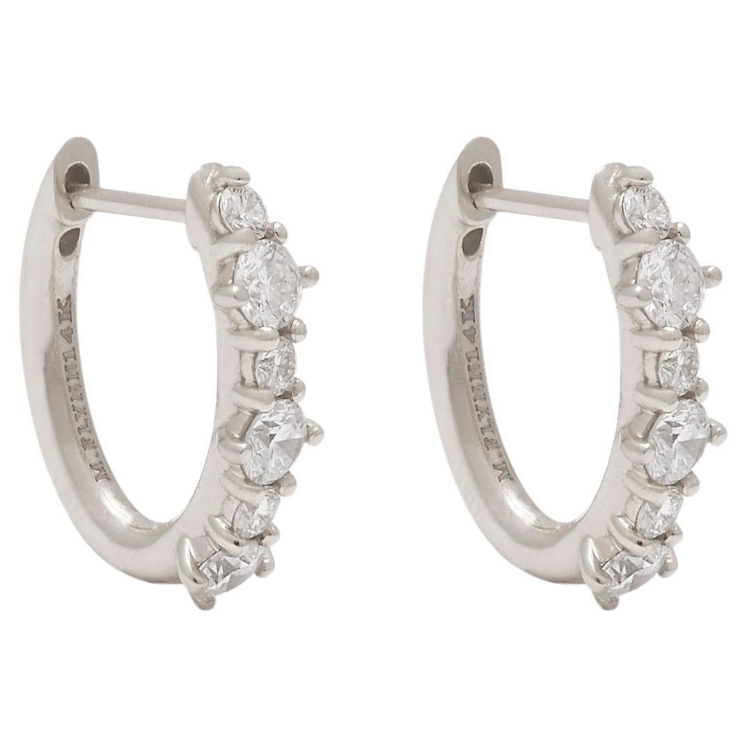 Diamond Ava Small Hoops in 14K White Gold For Sale