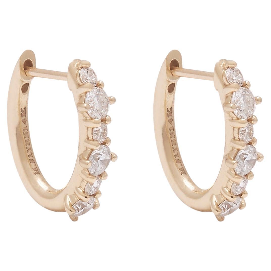 Diamond Ava Small Hoops in 14K Yellow Gold For Sale