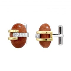 Diamond Aventurine White Gold Fine Jewellery Statement Cufflinks for Him