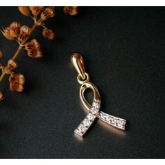 Diamond Awareness Ribbon Charm Pendant in 14k Gold Dainty