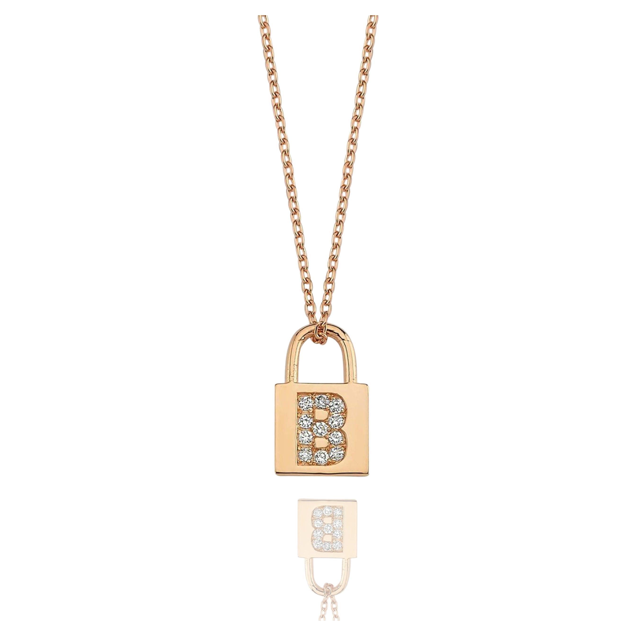 Diamond Rose Gold and Silver Lock and Key Necklace For Sale at 1stDibs