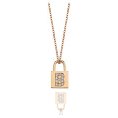 Diamond B Initial Mini Lock Charm Necklace 14K Rose Gold