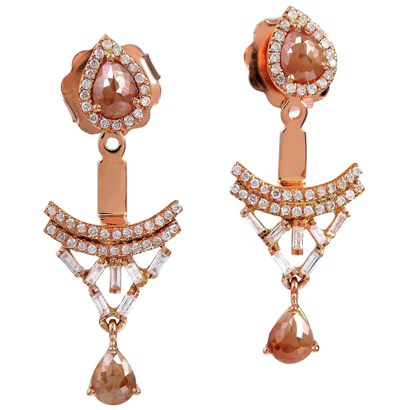 Diamant Baguette-Ohrringe aus 18 Karat Gold mit Diamanten