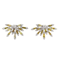 Diamond Baguette 18 Karat Gold Starburst Stud Earrings