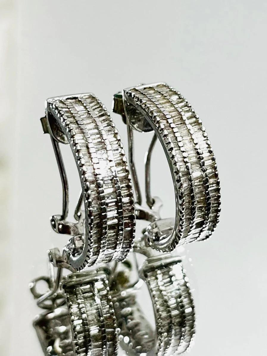 Victorian Diamond Baguette & 18k White Gold Earrings For Sale