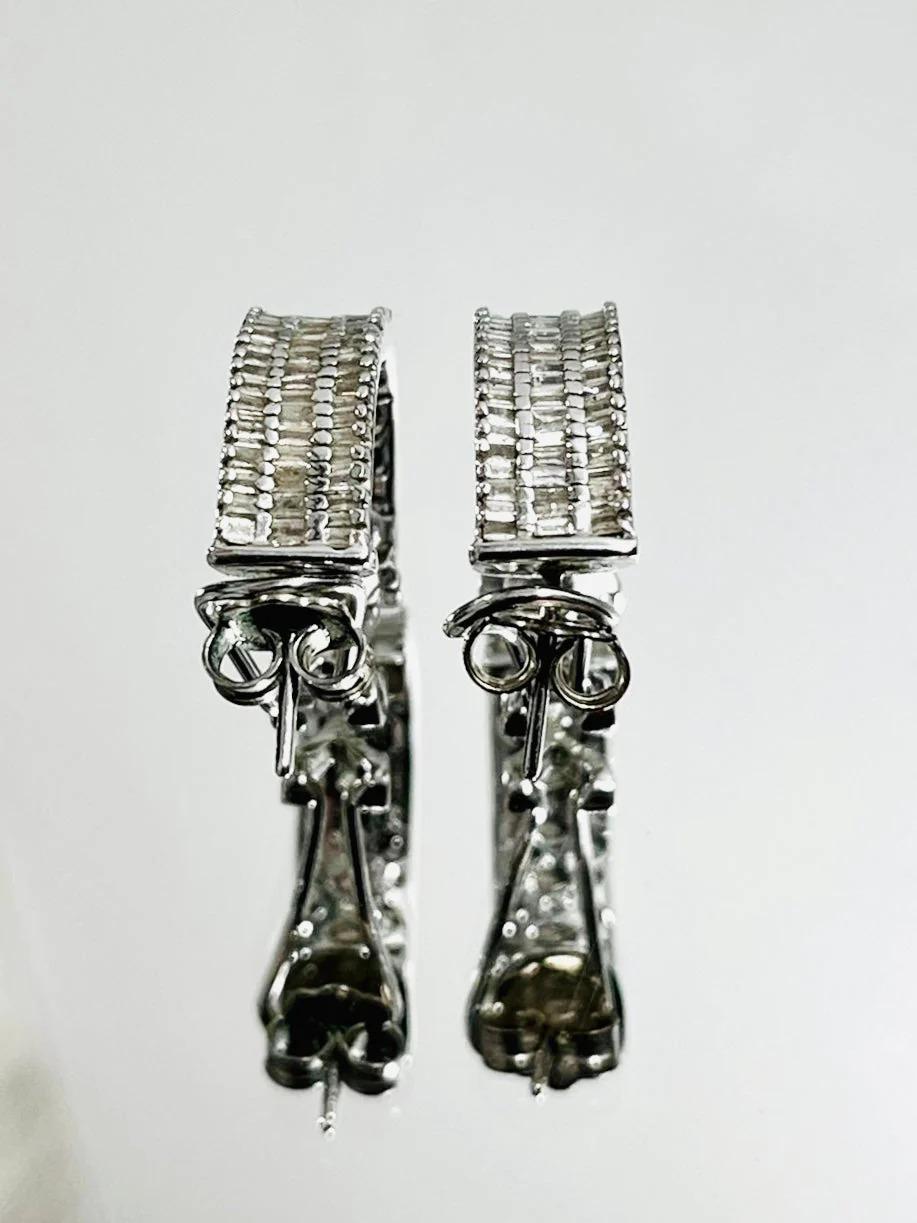 Women's Diamond Baguette & 18k White Gold Earrings For Sale