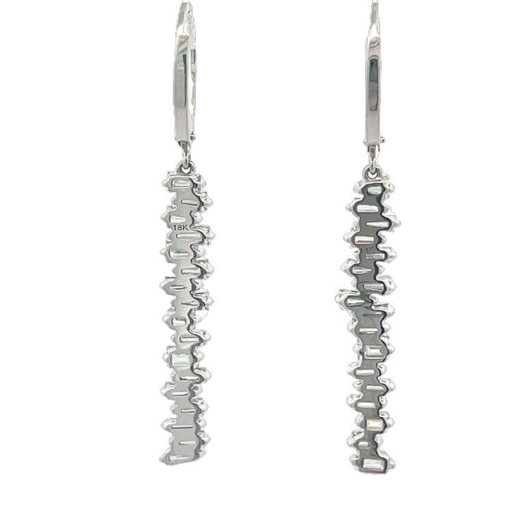 Modern Diamond Baguette 1.97 Carat Set in 18k White Gold Drop Earrings Lever Back For Sale