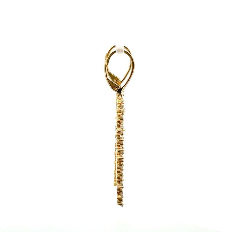 Women's Diamond Baguette 3.46 Carat Set in 18K Yellow Gold, Drop Earrings Lever Back For Sale