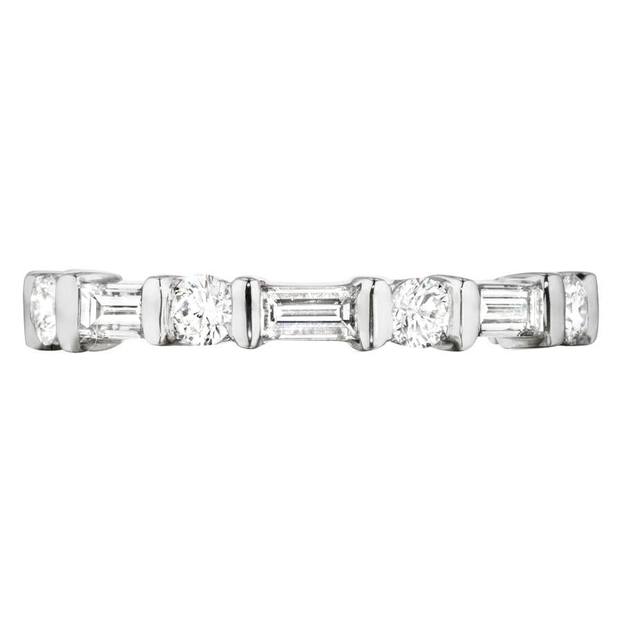 Diamond Baguette and Round Eternity Band 1.36 Carat in Platinum