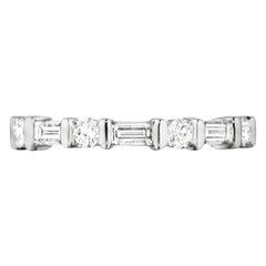 Diamond Baguette and Round Eternity Band 1.36 Carat in Platinum