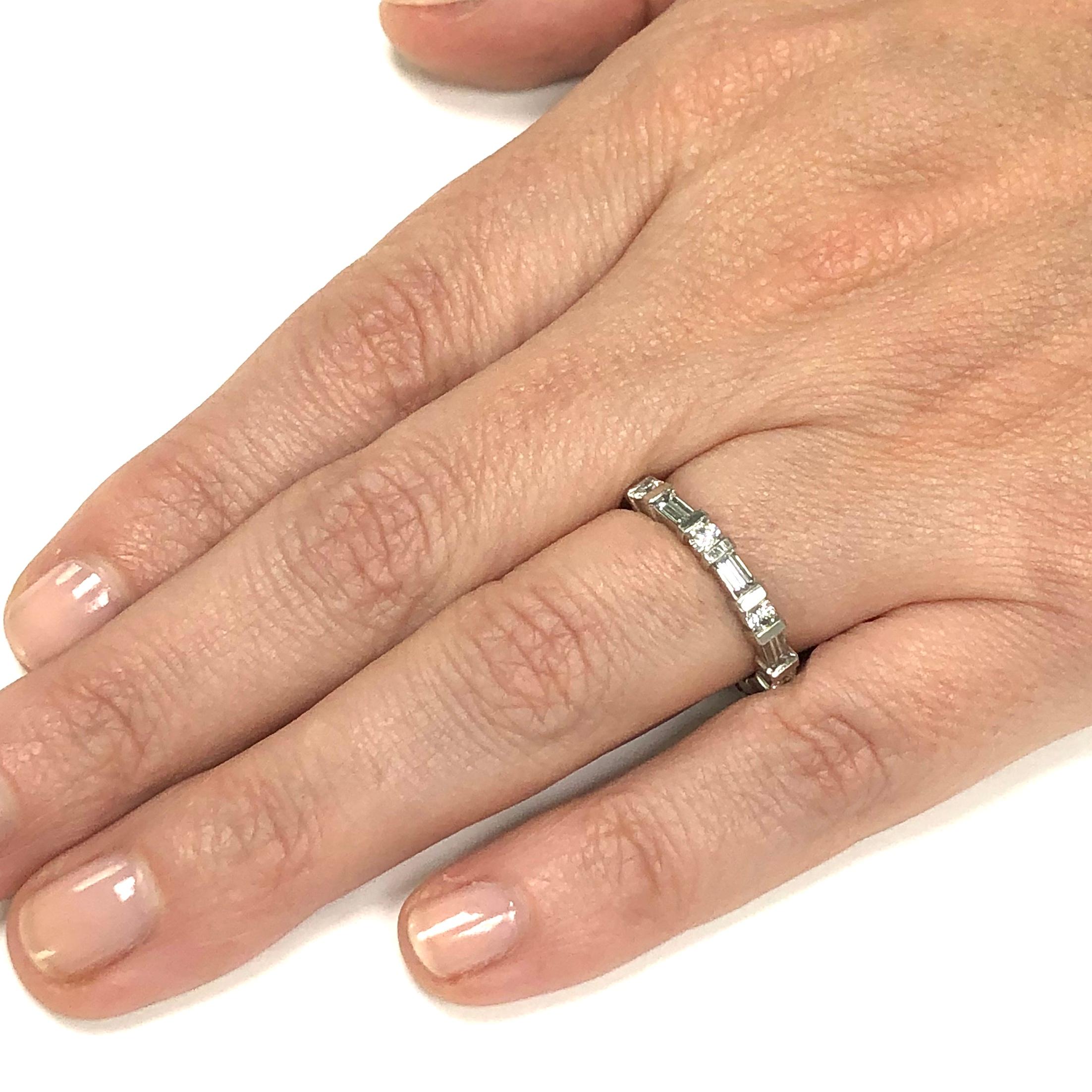 Modern Diamond Baguette and Round Eternity Band 1.36 Carat in Platinum