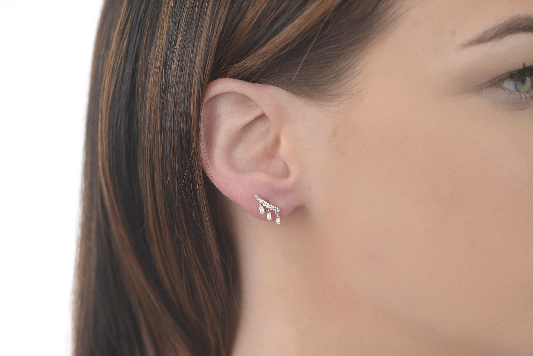 Diamond Baguette and Tassel Earrings - Small in 14k white gold