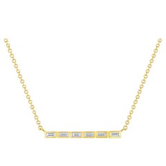 Conflict Free 1/2 Carat Diamond Baguette Bar Necklace in 14 Karat Yellow Gold