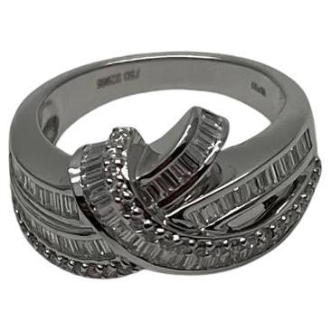 Diamond Baguette Channel Set Twist Waves 14K White Gold Statement Ring