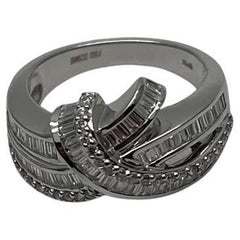 Diamond Baguette Channel Set Twist Waves 14K White Gold Statement Ring
