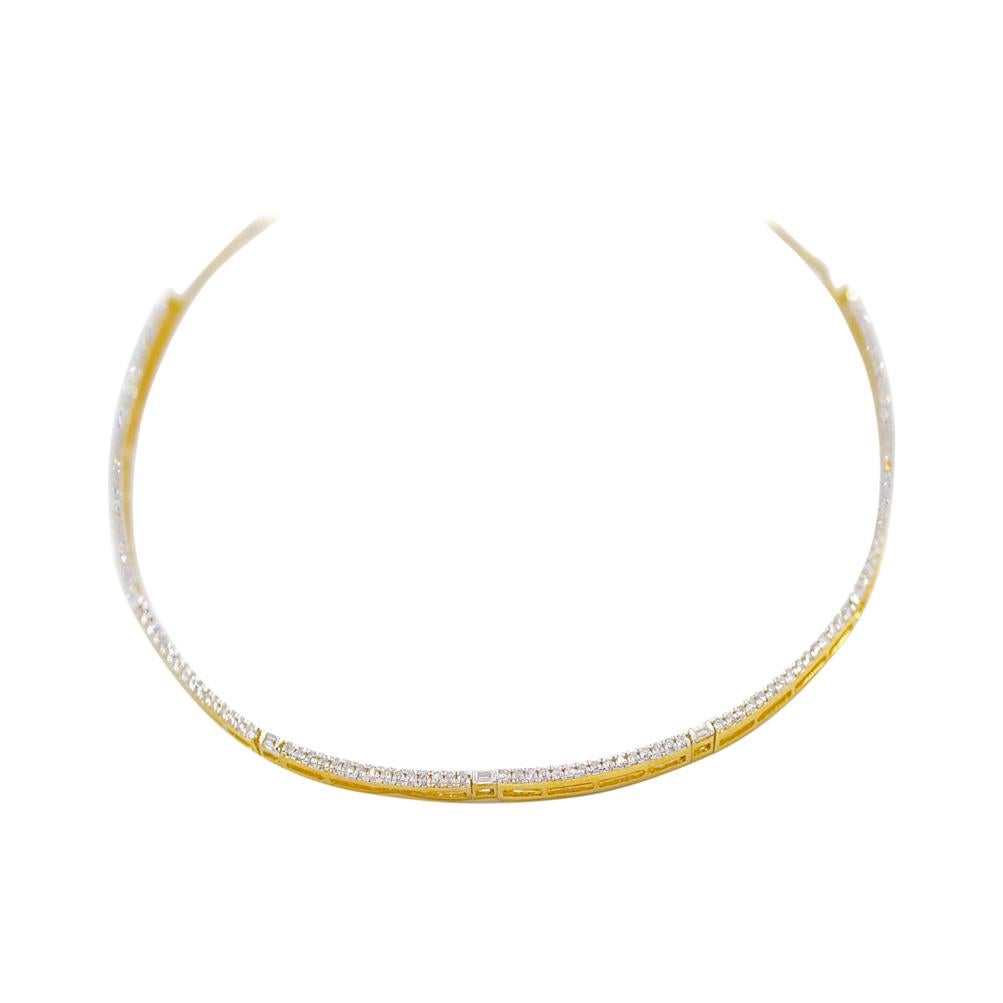 Diamond Baguette Choker Necklace in 18 Karat Yellow Gold For Sale
