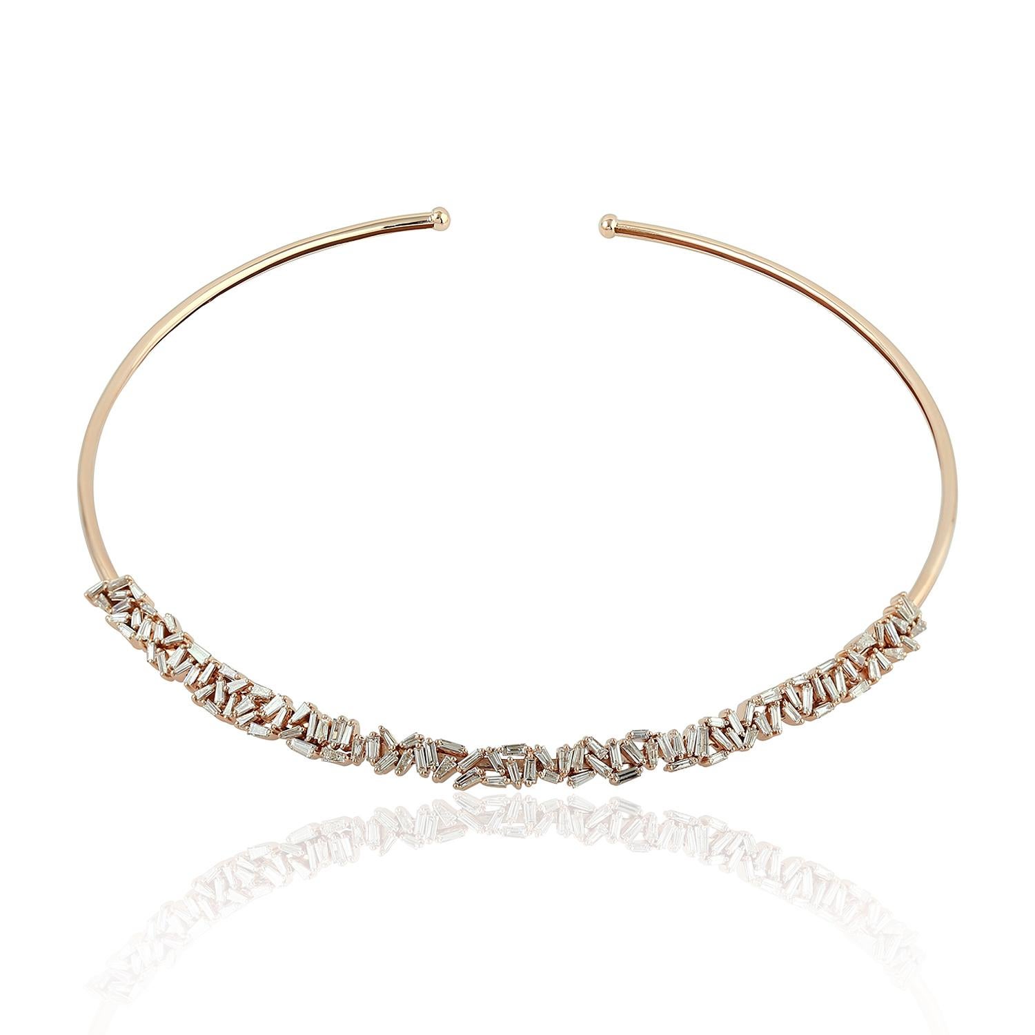 Art Déco Collana girocollo con diamanti baguette in oro 18 carati in vendita