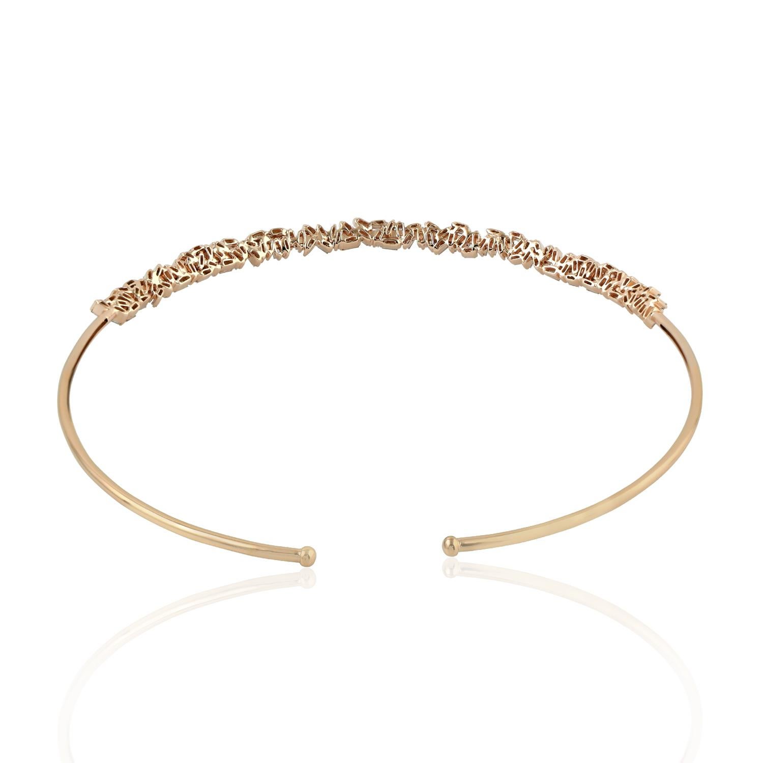 Taglio misto Collana girocollo con diamanti baguette in oro 18 carati in vendita