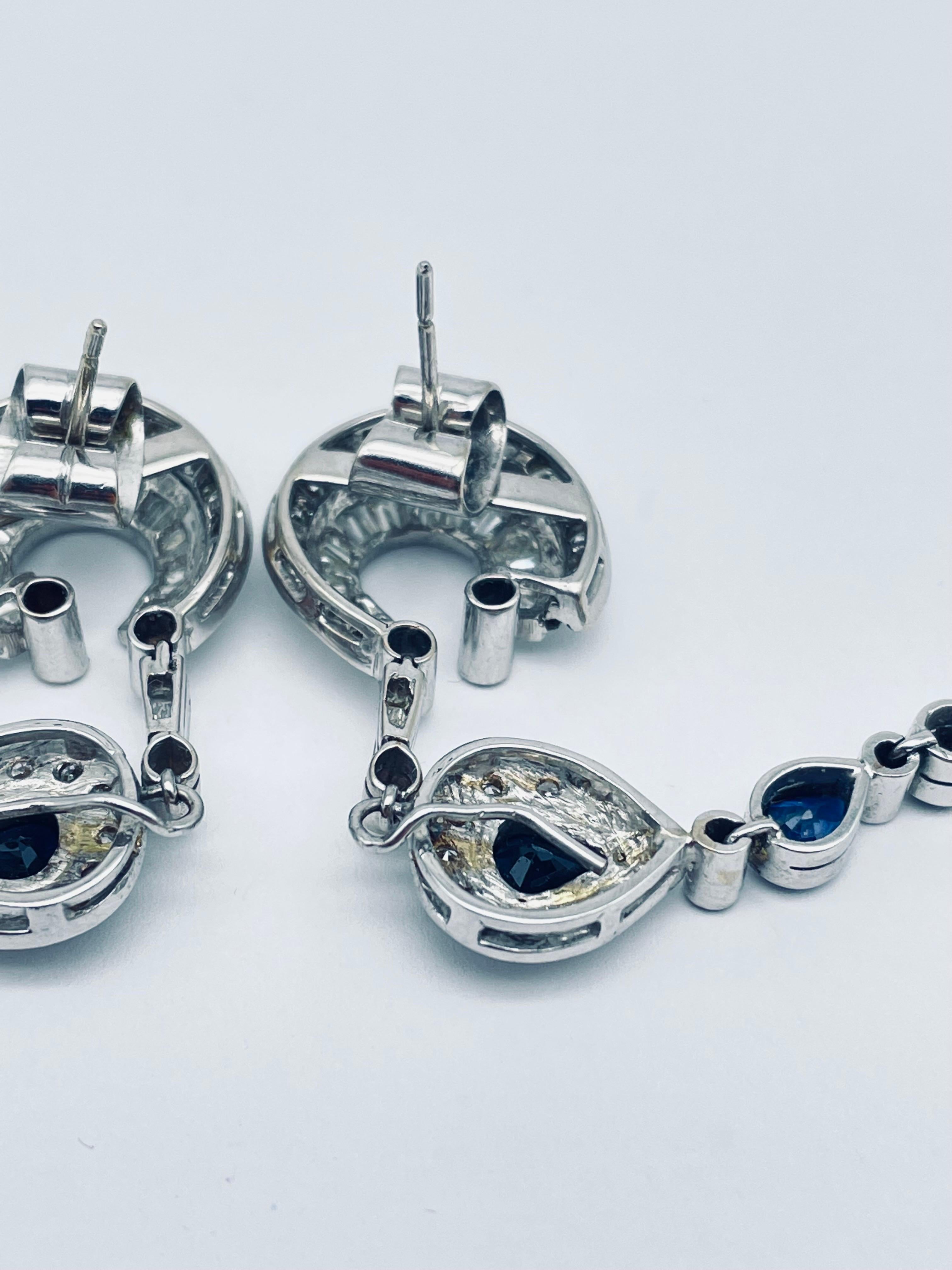 Vintage Diamond drop earrings with sapphire in 18k white gold 10
