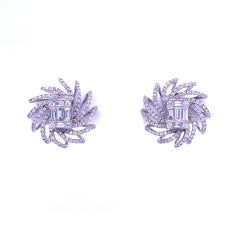 18k White Gold Diamond Baguette Spiral Stud Earrings, 1.40ct