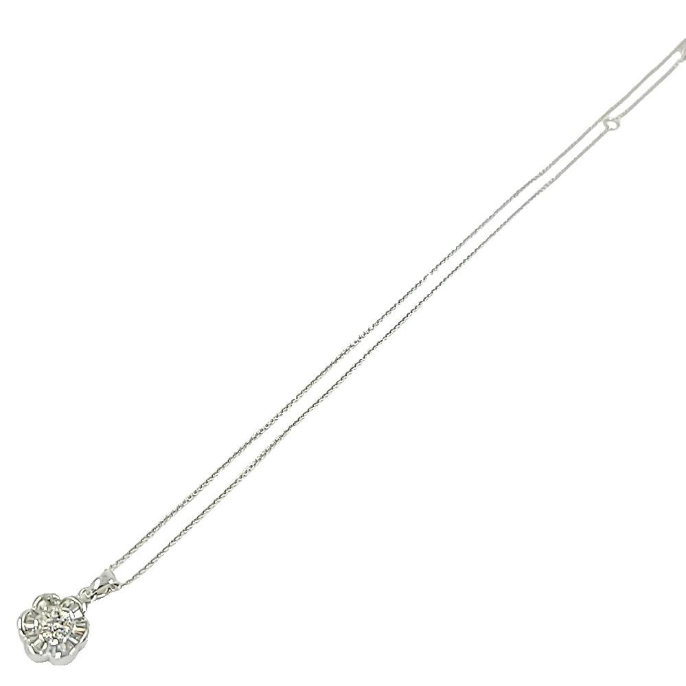 Baguette Cut Diamond Baguette Flower Pendant Necklace For Sale