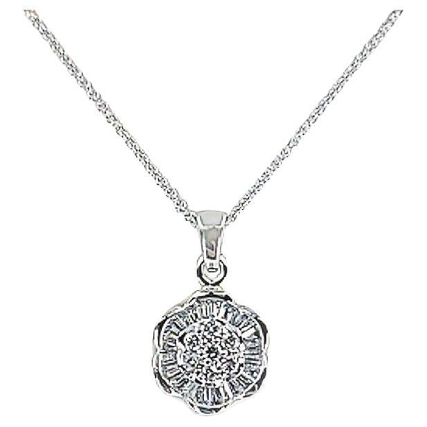 Diamond Baguette Flower Pendant Necklace