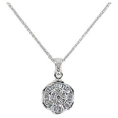 Diamond Baguette Flower Pendant Necklace