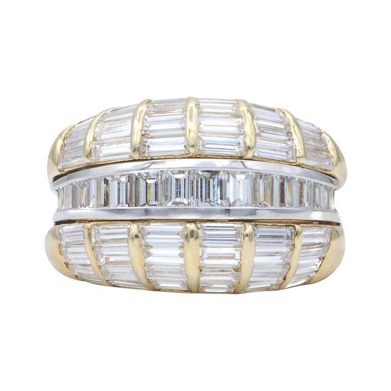 Diamond Baguette Gold Dome Cocktail Ring For Sale at 1stDibs