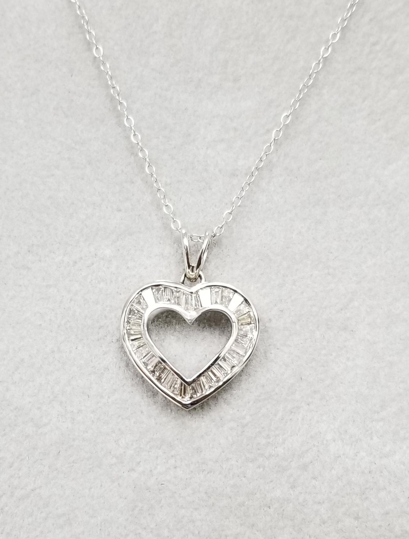 diamond baguette heart pendant