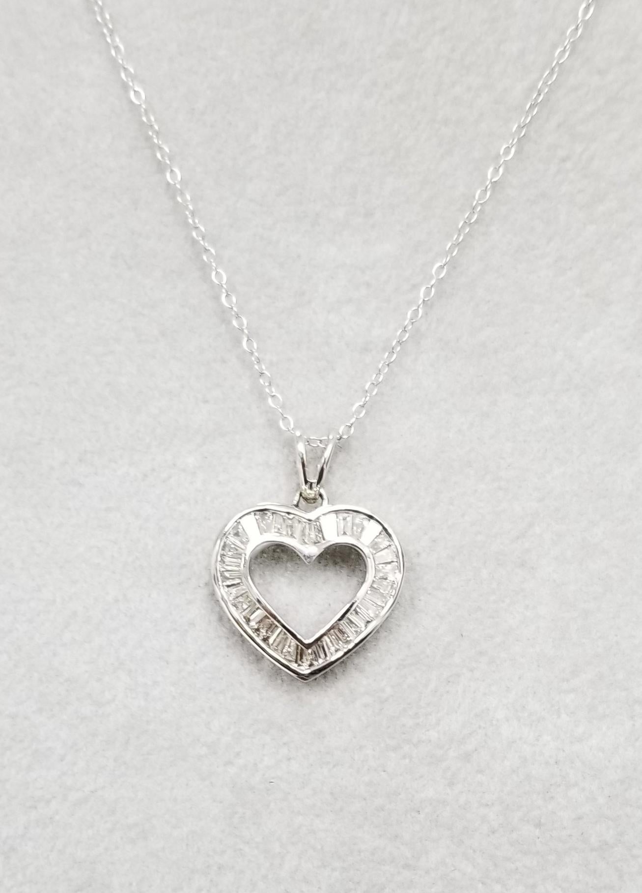 Contemporary Diamond Baguette Heart Necklace