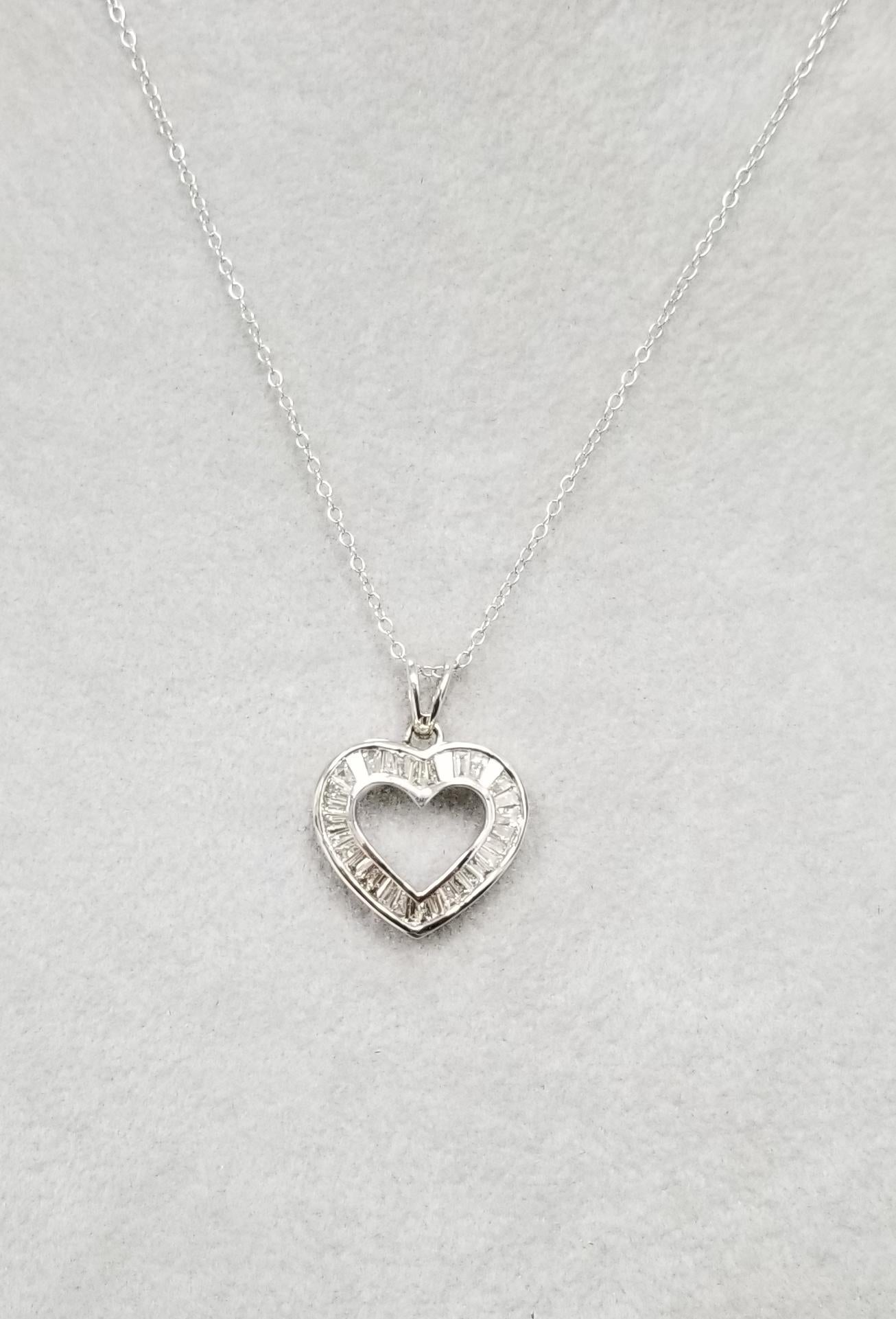 Baguette Cut Diamond Baguette Heart Necklace