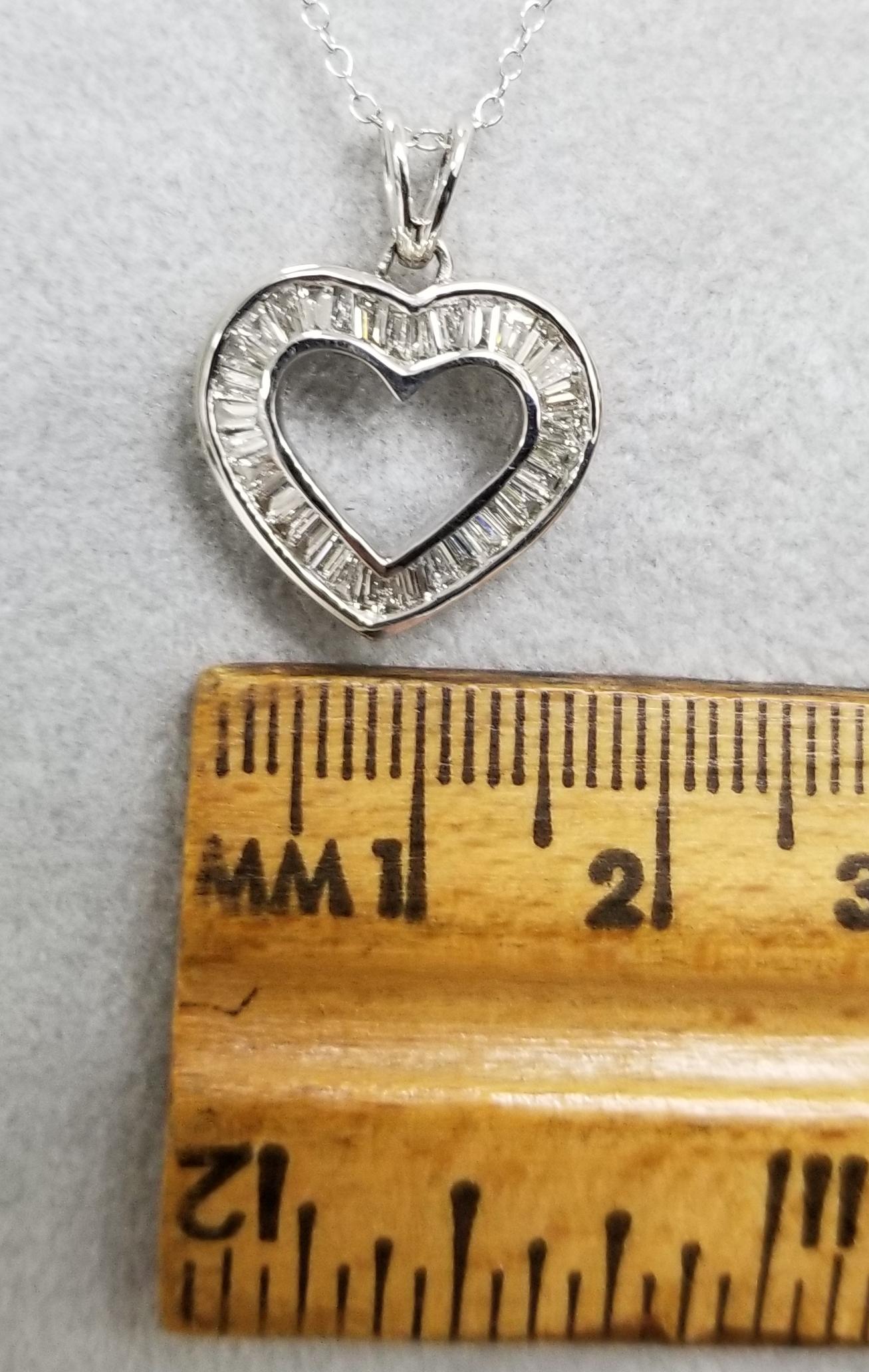 Diamond Baguette Heart Necklace In New Condition In Los Angeles, CA