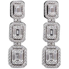 Diamond Baguette Illusion Fashion Earring in 18 Karat Gold