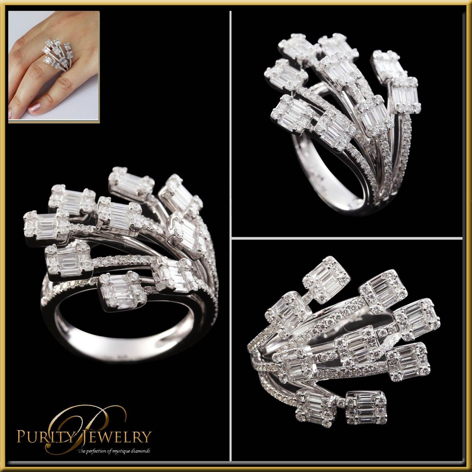For Sale:  Diamond Baguette Illusion Fashion Ring 18 Karat Gold 2