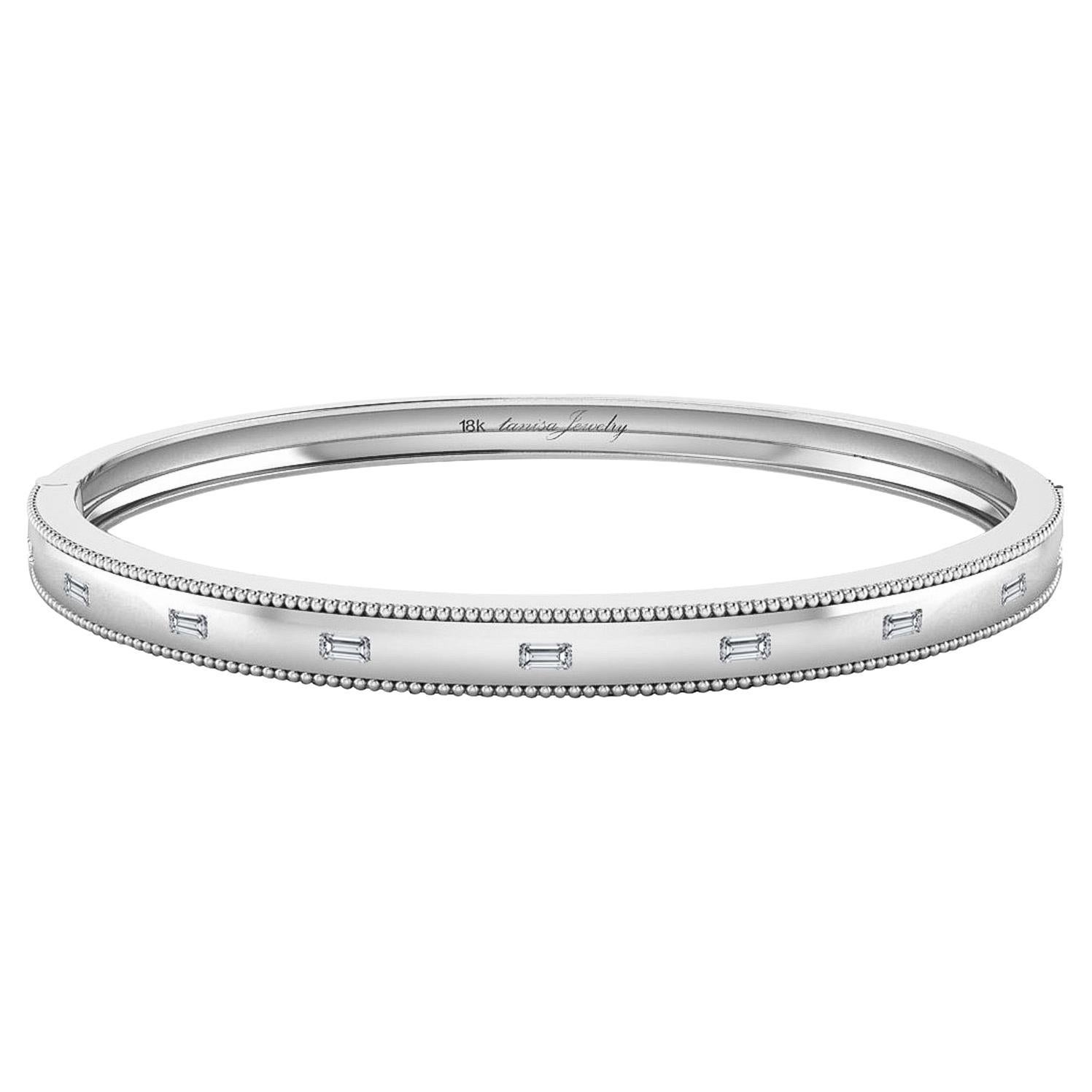 Diamond Baguette Inlay Bangle in 18 Karat White Gold For Sale