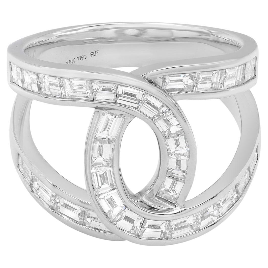 Wide Statement Ring, 18K White Gold with Round Diamonds For Sale at 1stDibs