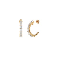 Diamond Baguette Open Huggie Hoops in 18 Karat Gold